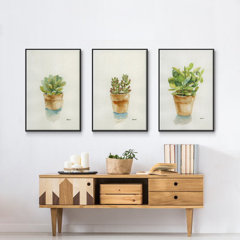 Succulent I, encadré sur toile, 3 pièces, H 27 po x l 54 po x P 2 po, Noir