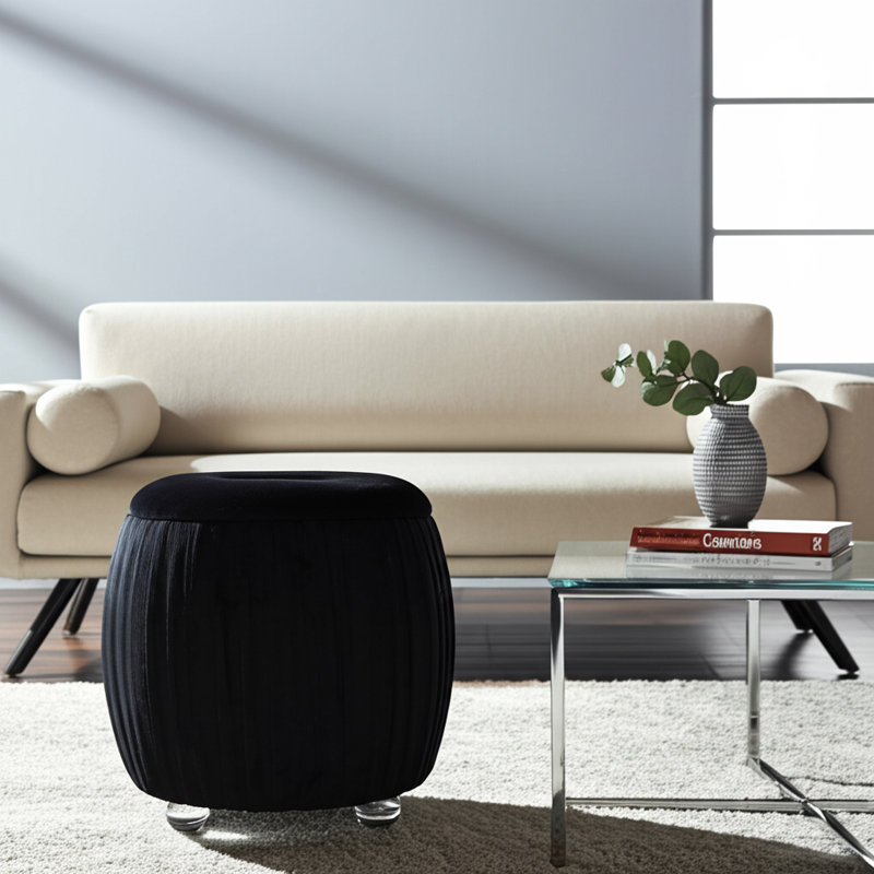 Sagebrook Home 19" Newry Black Velvet Storage Stool, Black