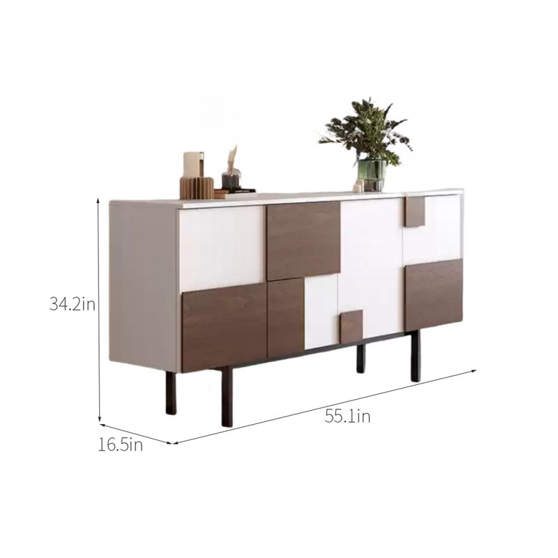 Light Luxury Creative Porch Cabinet Accent Cabinet, 34.2" H x 55.1" W x 16.5" D, White/Brown