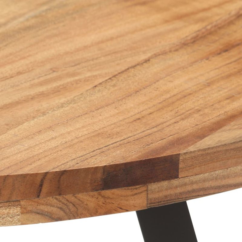 Alatorre Round Solid Wood Top Metal Base Dining Table, Dark Brown