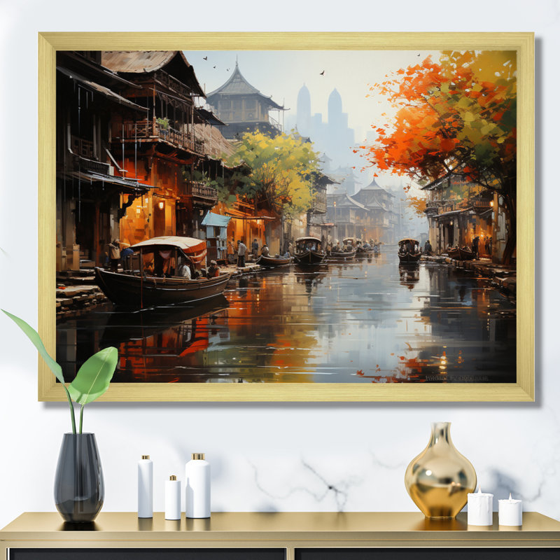 Rythmes du marché flottant du Vietnam I, Cadre doré à une seule photo, H 24 po x l 32 po x P 1 po