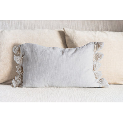 Hutton Woven Cotton Slub Lumbar Pillow with Tassels
