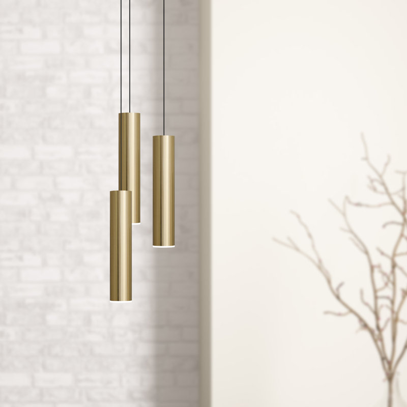 Luminaire suspendu cylindrique à 3 lumières Nevcivan, Laiton