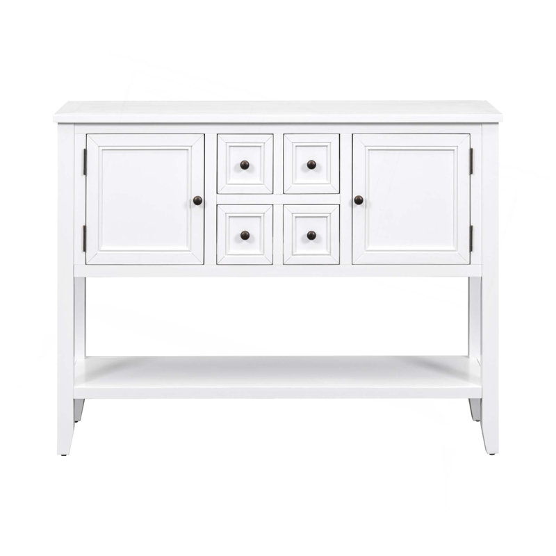 Ample console de rangement rétro avec quatre petits tiroirs et une tablette inférieure pour les salons, les entrées et les cuisines