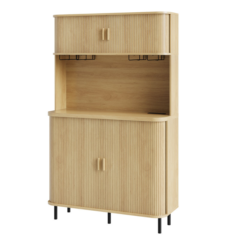 71'' Tall Wine Bar Cabinet With Storage Hutch, Coffee Bar Cabinets With Table Power Outlet & RGB Lights, Wine Cabinet With Wine Glass Holder & Wine Rack