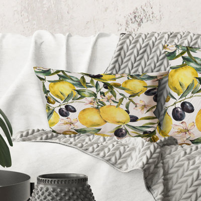 Rectangle,Lemon And Olive Branches I - Tropical Printed Throw Pillow