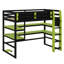 Lit mezzanine multifonctionnel en bois avec bureau intégré, tablettes de rangement et éclairage RVB-1401984345-1401984346