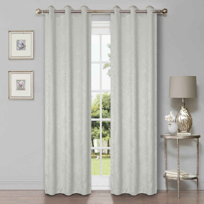 Vedder Geometric Pattern 100% Polyester Room Darkening Thermal Curtain Panels, 52" W x 63" L, Ivory