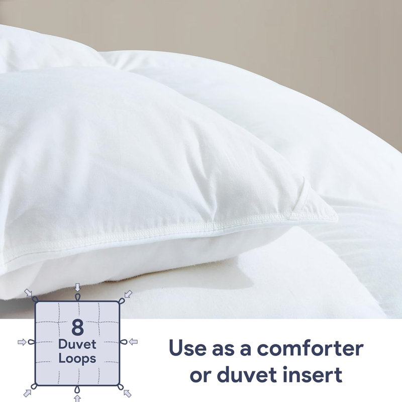  All Season Ultra-Soft Cotton Blend Feather Down Bed Comforter Fluffy Duvet Insert, Queen