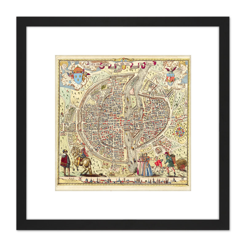 Map Rossingol 1576 Paris City Plan Pictorial 1 Piece Single Picture Frame Painting