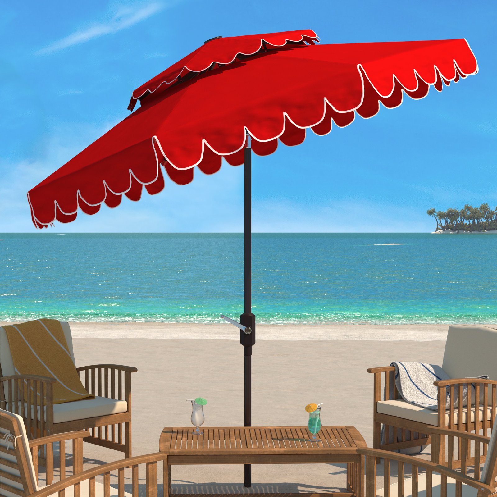 Teo 108'' Outdoor Umbrella, Red/White