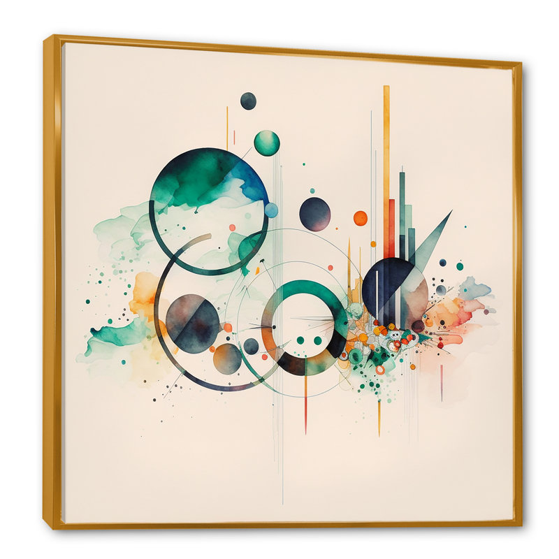Art géométrique multicolore aquarelle II - peinture sur toile, H 24 po x l 24 po x P 1 po, Toile avec cadre flottant or