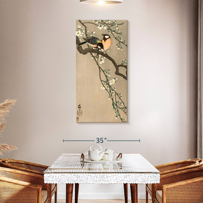 Oiseaux chanteurs sur une branche de cerisier, H 48 po x l 24 po
