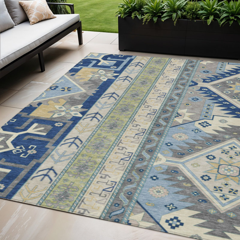 Tapis lavable intérieur / extérieur bleu marine 5 pi x 8 pi Aztec
