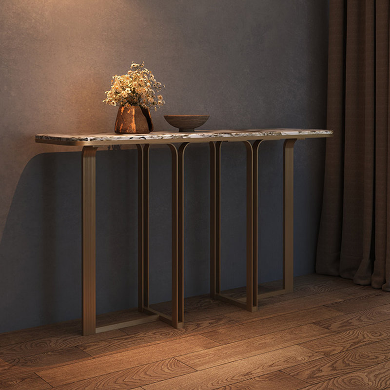 Console en pierre frittée de style italien, H 33,4 po x l 59 po x P 13,7 po, Blanc/Noir