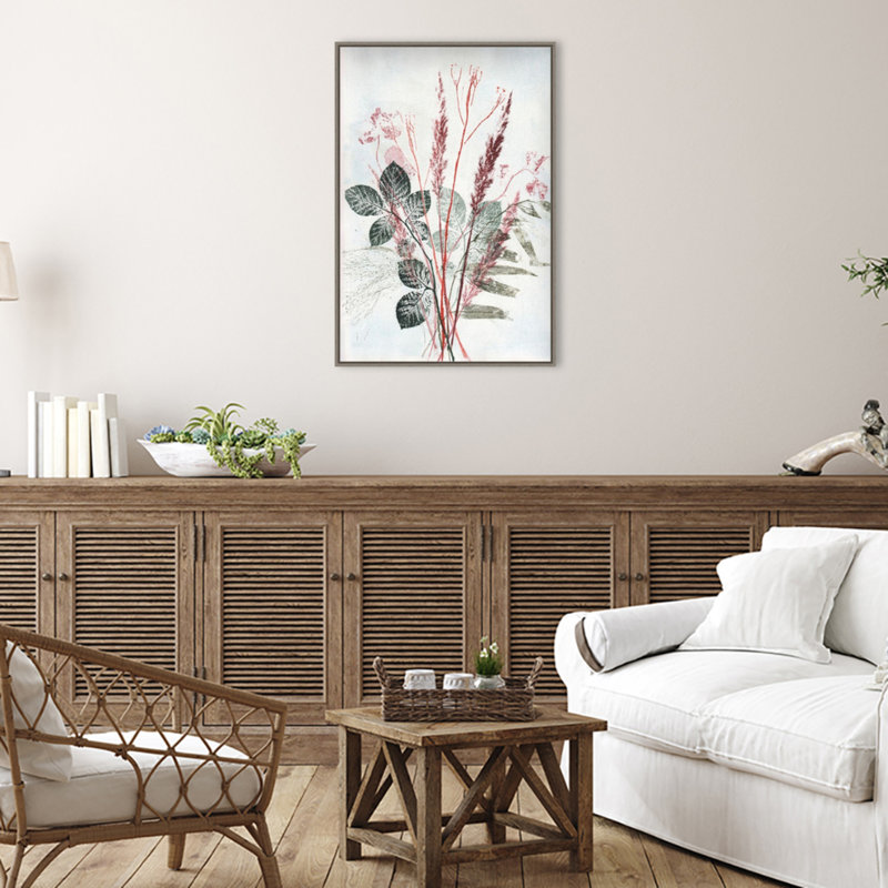 Botanic-Inspired Red and Green Canvas Framed Wall Art, 23x33