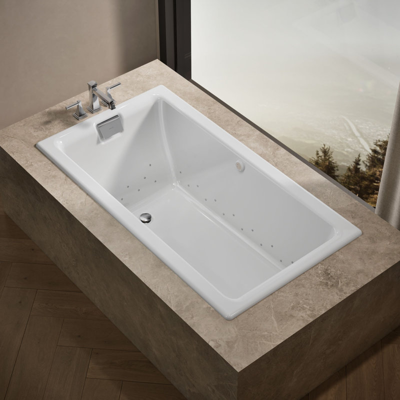 Tea-for-Two 66" x 36" Heated BubbleMassage Air Bath, White, Polished Chrome