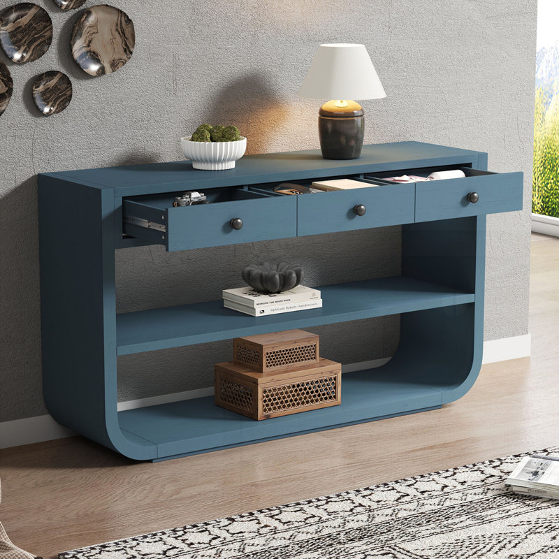 Console Modern Farmhouse avec tiroirs et tablette, Bleu