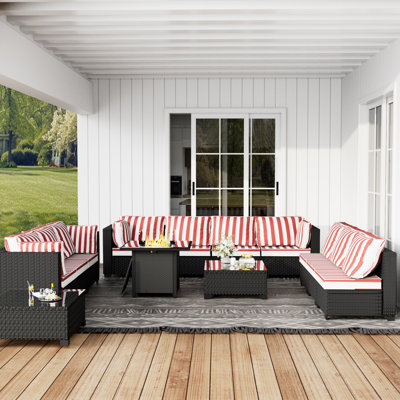 𝗡𝗼-𝗔𝘀𝘀𝗲𝗺𝗯𝗹𝘆 𝗖𝗵𝗮𝗶𝗿𝘀, 10-Person Patio Furniture Set Wicker Outdoor Sectional Seating Group Outside Conversation Sofa With Waterproof Fur