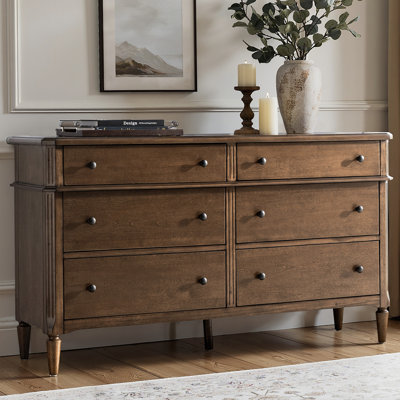 Isabel Transitional 58''W 6-Drawer Solid Wood Dresser Simple Assembly