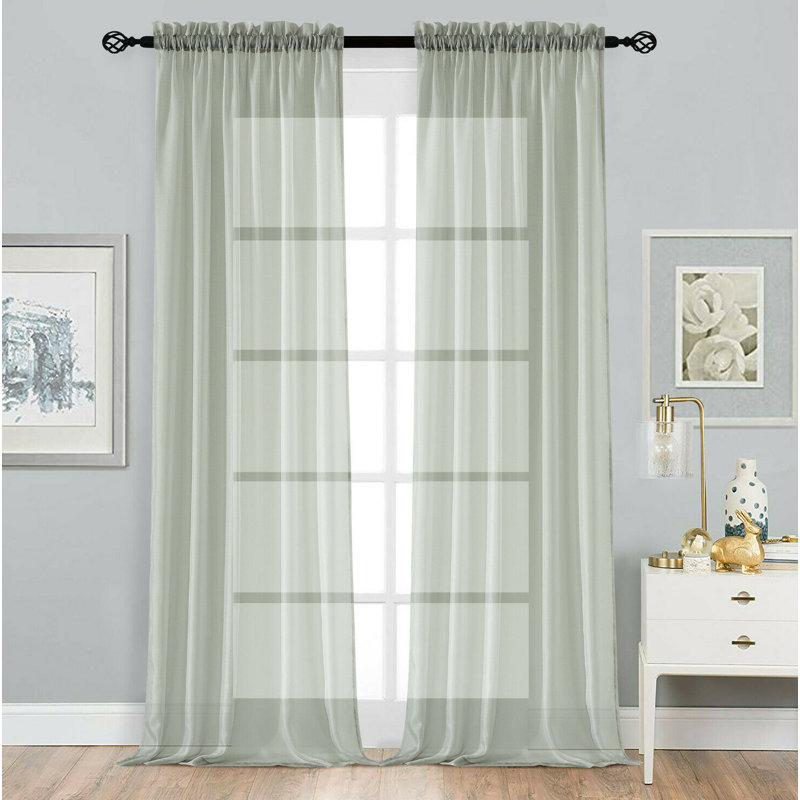 Dima Sheer Curtain Pair, 52"W x 84"L, Silver