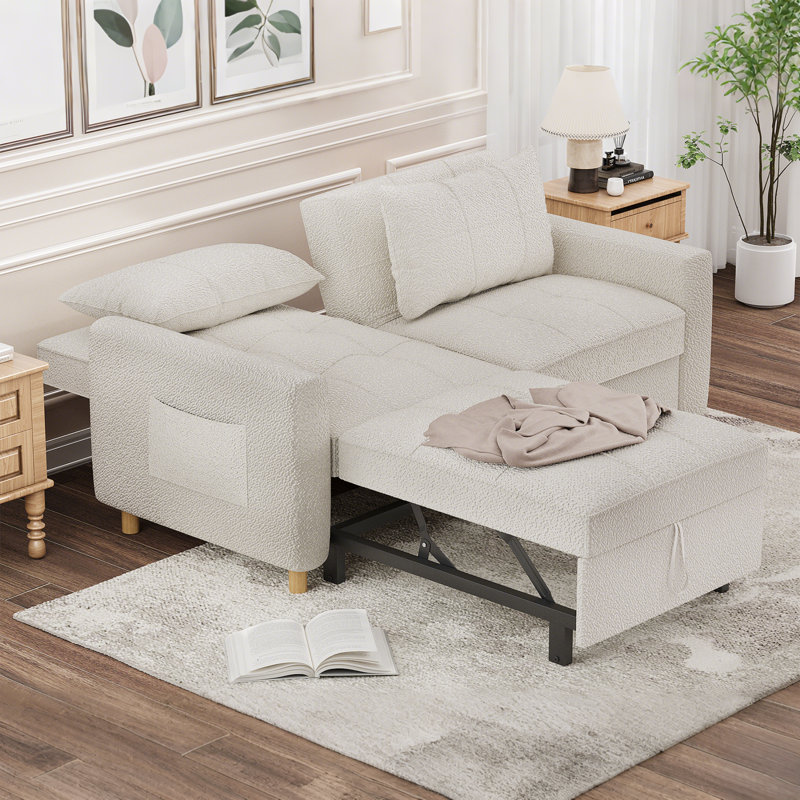 2 Seater Linen Sofa Bed, White
