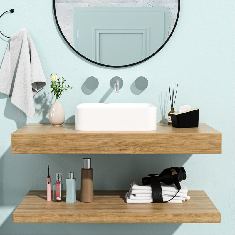 19"X15" Ceramic Vessel Sink For Bathroom - Sleek And Fashionable With Low Water Absorption Surface White Rectangular Modern Design Acid Stain Resistance Characteristic