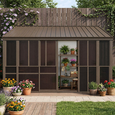 16×12FT All-Weather Enclosed Gazebo with Upgraded PC Panels, Sliding Doors & Privacy Screens for Year-Round Outdoor Living