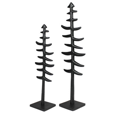 Pine Trees, Black - Set/2  Sm: 2.5X2.5X11.5 Lrg: 2.5X2.5X14