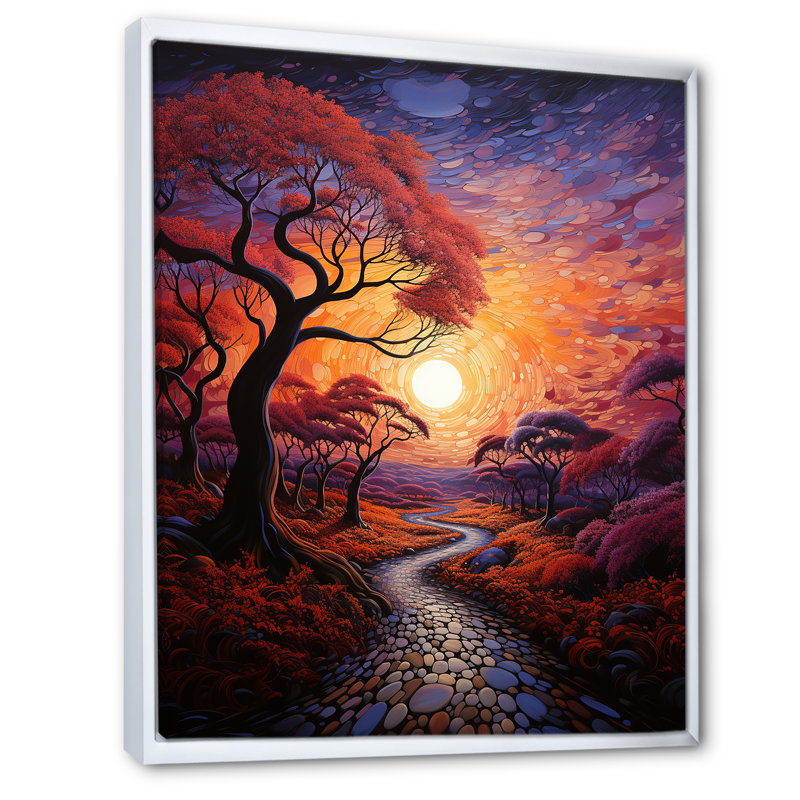 Dakyra Sunset Sunset Reverie Pointillism I - impression, Cadre flottant blanc, H 44 po x l 34 po x P 1,5 po