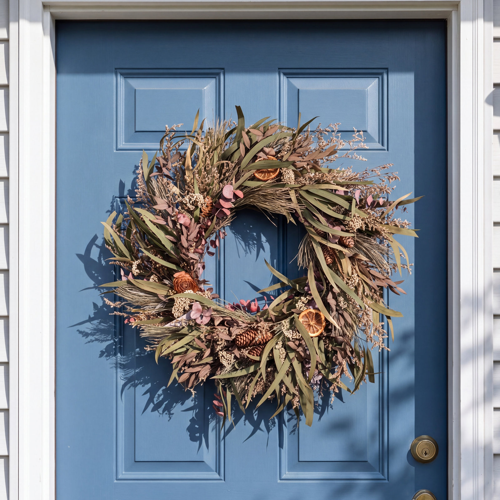 24" Artificial Farmhouse Blossom Cluster Grass Berry Pinecone Dried Citrus Fall Harvest Front Door Wreath