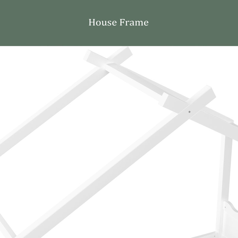 House Floor Bed With Support Slats, Solid Wood House Bed Frame For Kids, No Box Spring Needed And Opening Constructure, Twin