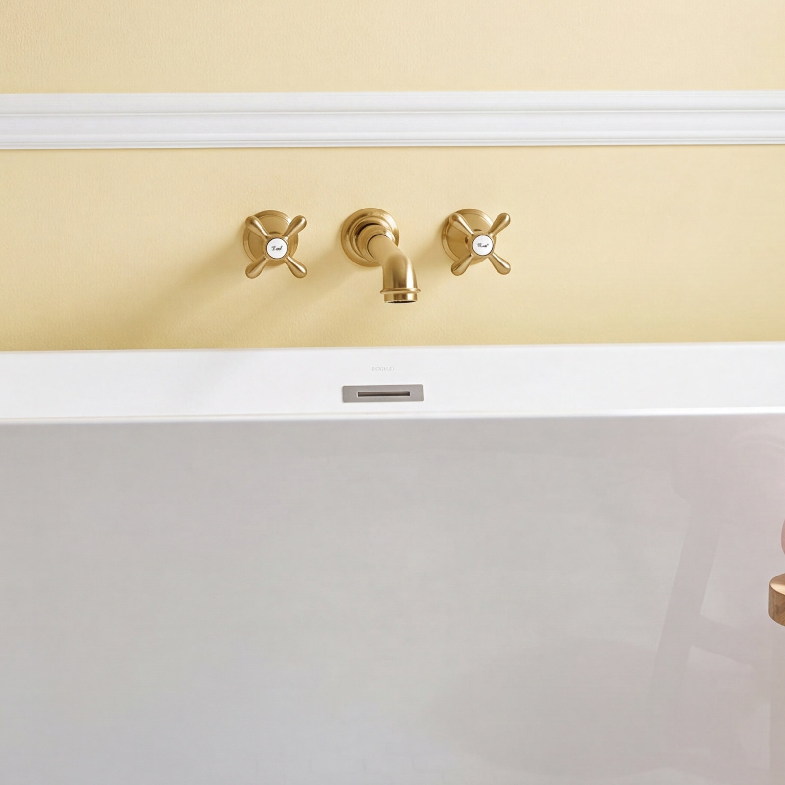 French Wall-Mounted Roman Tub Faucet, Satin Brass