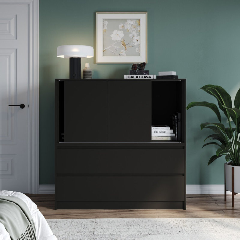 Solid Wood Rectangle Accent Cabinet, Black