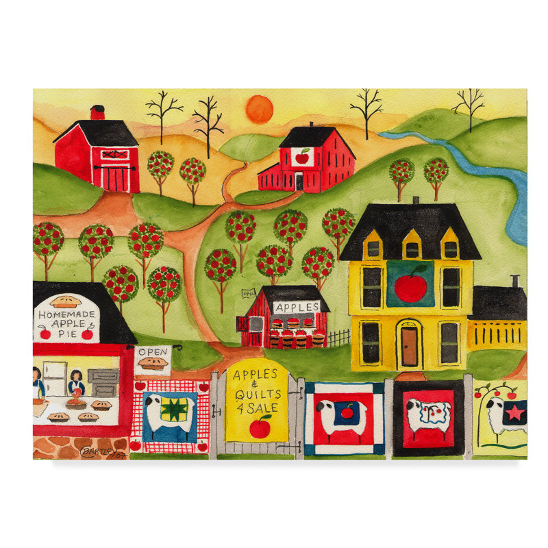 « apple quilts 4 soldes », reproduction de peinture à l’acrylique sur toile tendue, H 14 po x l 19 po x P 2 po