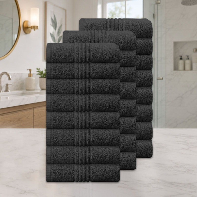 Home Weavers - Ensemble de serviettes de bain super absorbantes 100% coton 500 g / m² Robbin, 16 po x 24 po (24) (24 serviettes à main), noir