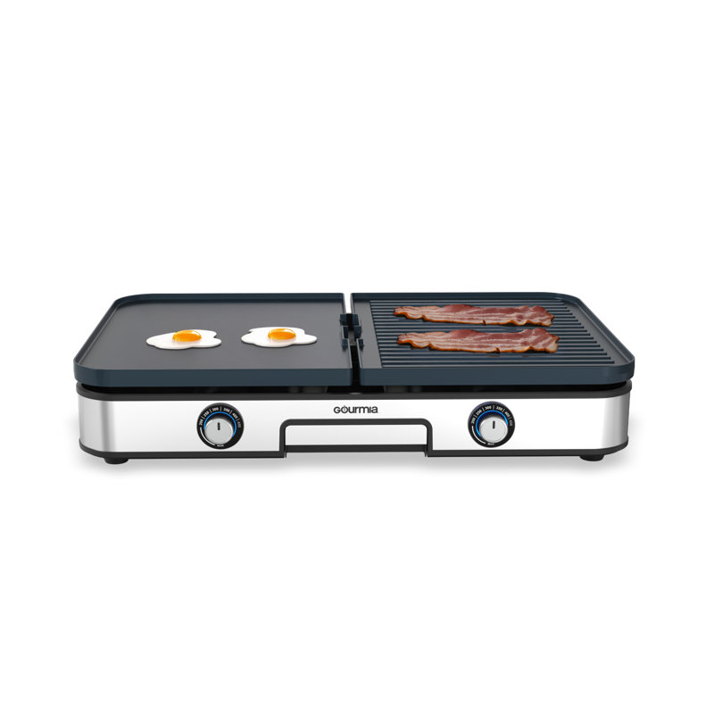 Gourmia 3-in-1 Indoor Grill & Griddle with PFAS-Free Ceramic Plates, Dual Temperature Zones & 28” Cooking Surface, Stainless Steel