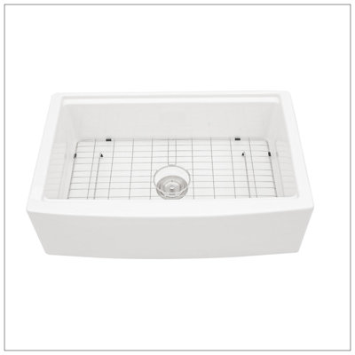 White Farmhouse Sink Workstation - 33 Inch White Ceramic Single Bowl Farm Kitchen Sink