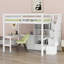 Lit mezzanine avec bureau en L et tiroirs, armoire et escalier de rangement-743351444