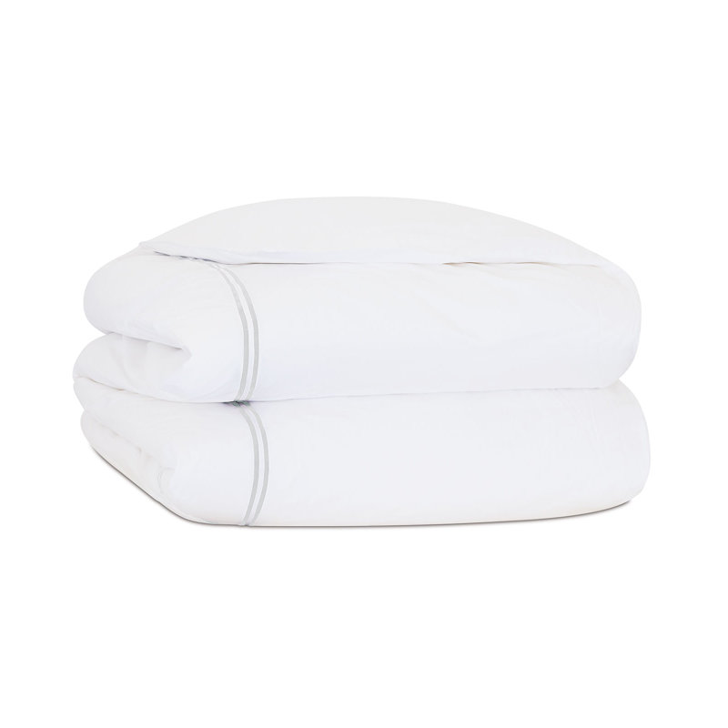 Enzo Cotton Percale Duvet Cover, Super King Duvet Cover, White/Silver