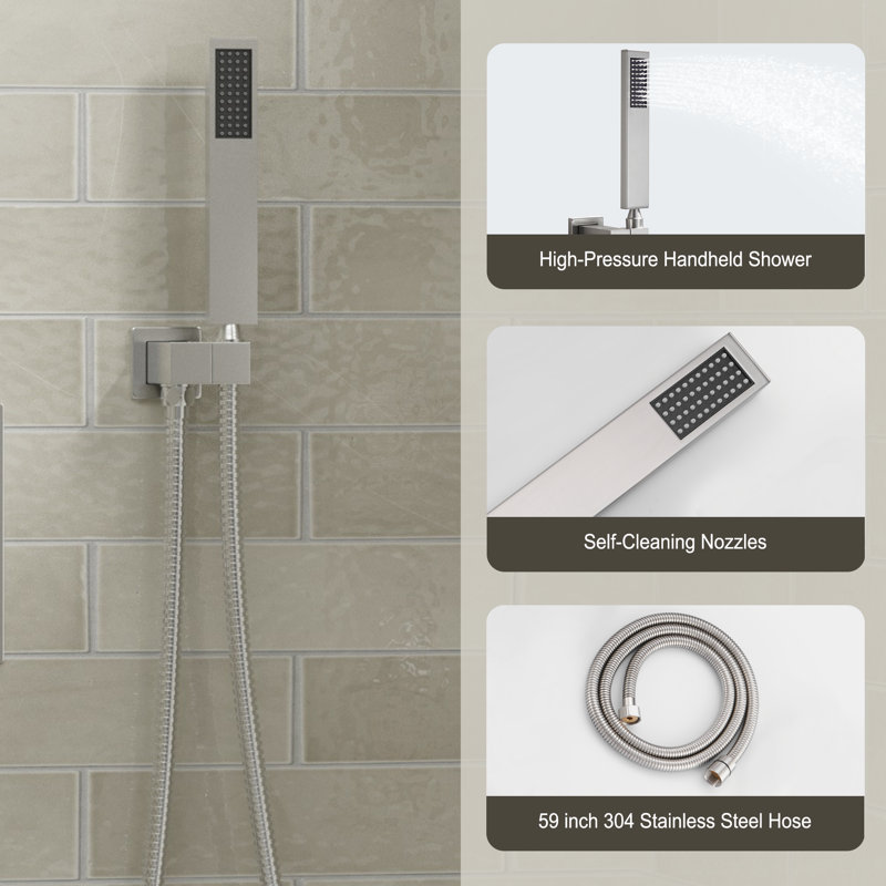 Matte Black and Brushed Nickel 22" Thermostatic Rainfall Shower System