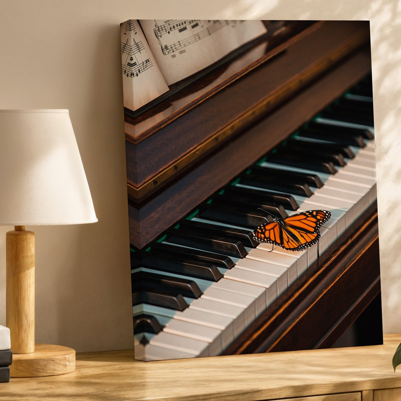 Reproduction d'art sur toile, "Gros plan sur un piano à queue", art mural avec un monarque orange et noir, H 12 po x l 9 po