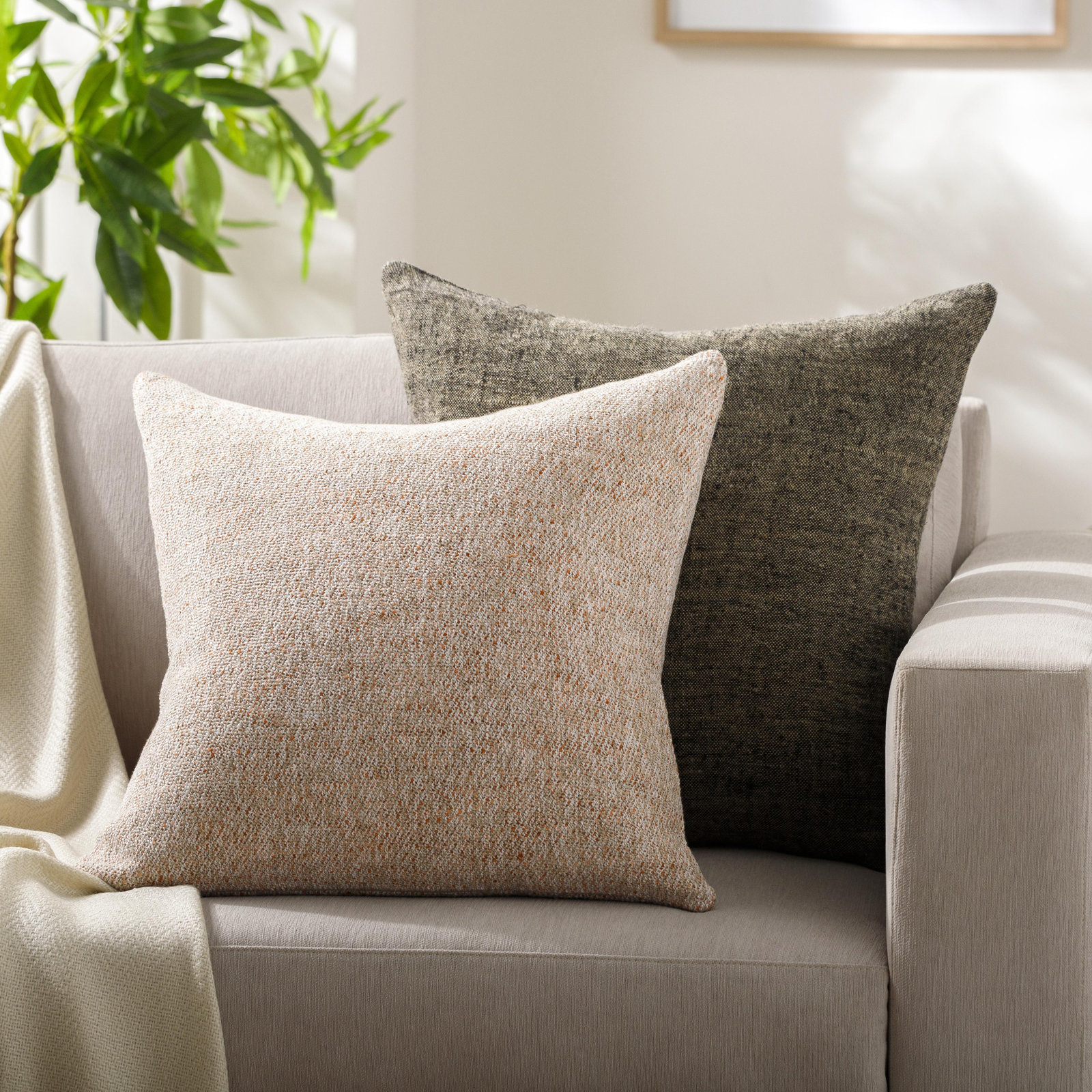 Alcona Cotton Throw Pillow, Down, 20" x 20"