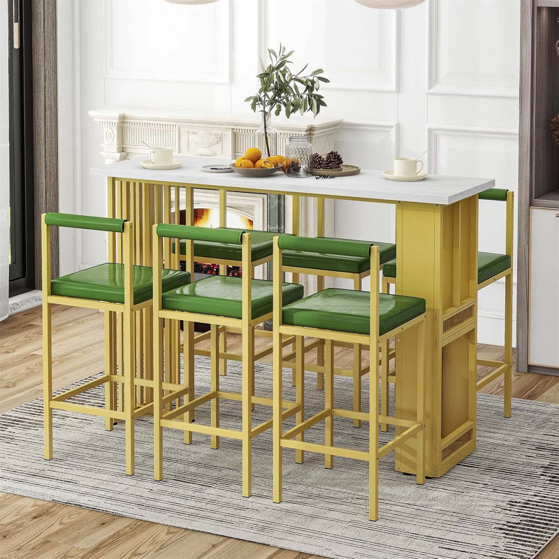 Kuniaki 6 - Person Double Pedestal Dining Set, Green/Gold