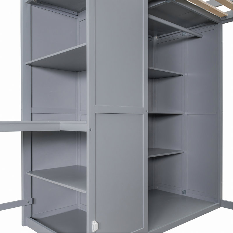 Lit mezzanine avec garde-robe, bureau et tablettes