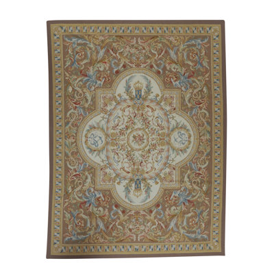 Tapis ivoire et brun noué à la main de haute qualité