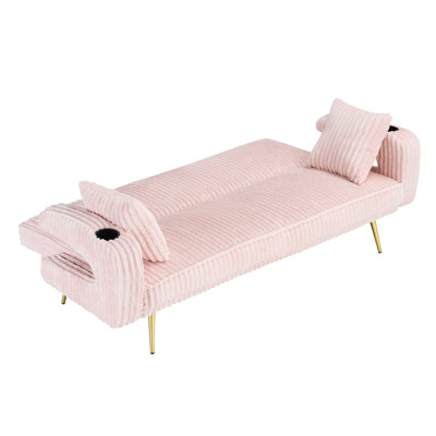 74.01 inch straight corduroy sofa bed with pillows, adjustable in three levels, designed in a minimalist style, suitable for use in living rooms and study rooms. pink