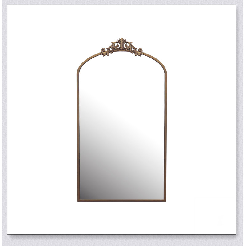 Wall Mirror 43x24 Inch Vintage Ornate Arched Floor Mirror Metal Framed Mirror Dressing Mirror, for Entryway, Living Room, Bedroom,  Antique Bronze