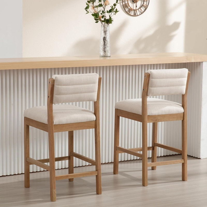 Ensemble de 2 tabourets de bar à hauteur de comptoir pour comptoir de cuisine, tabourets de bar rembourrés modernes avec dossier et pieds en bois