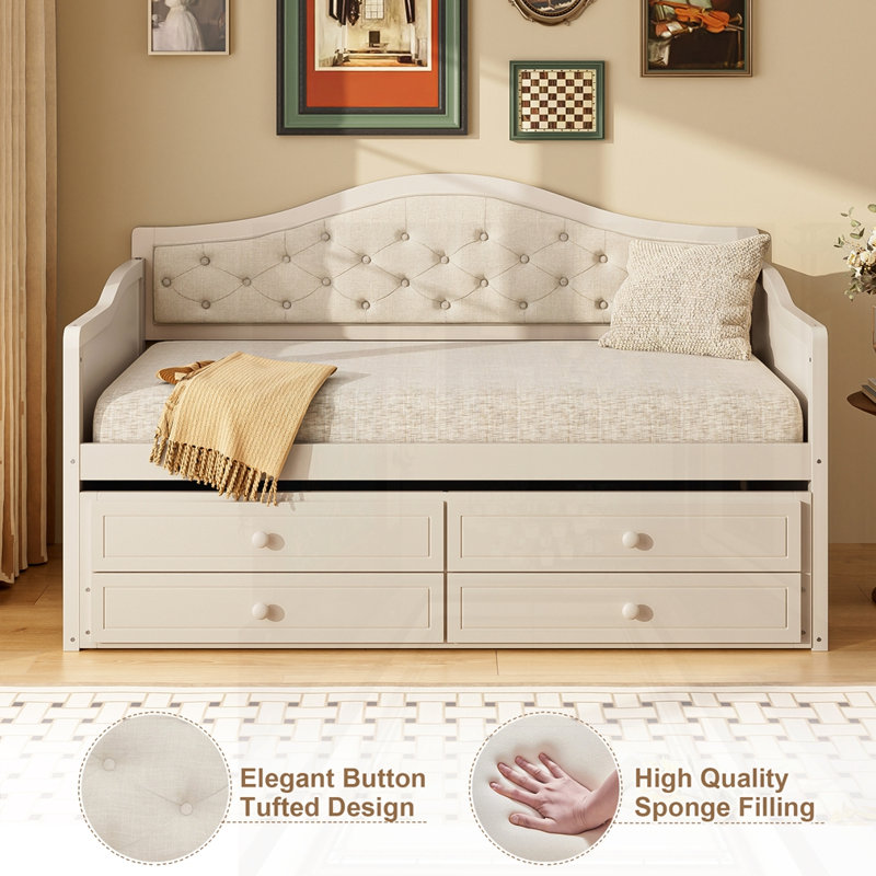 Twin Daybed With Trundle, Beige